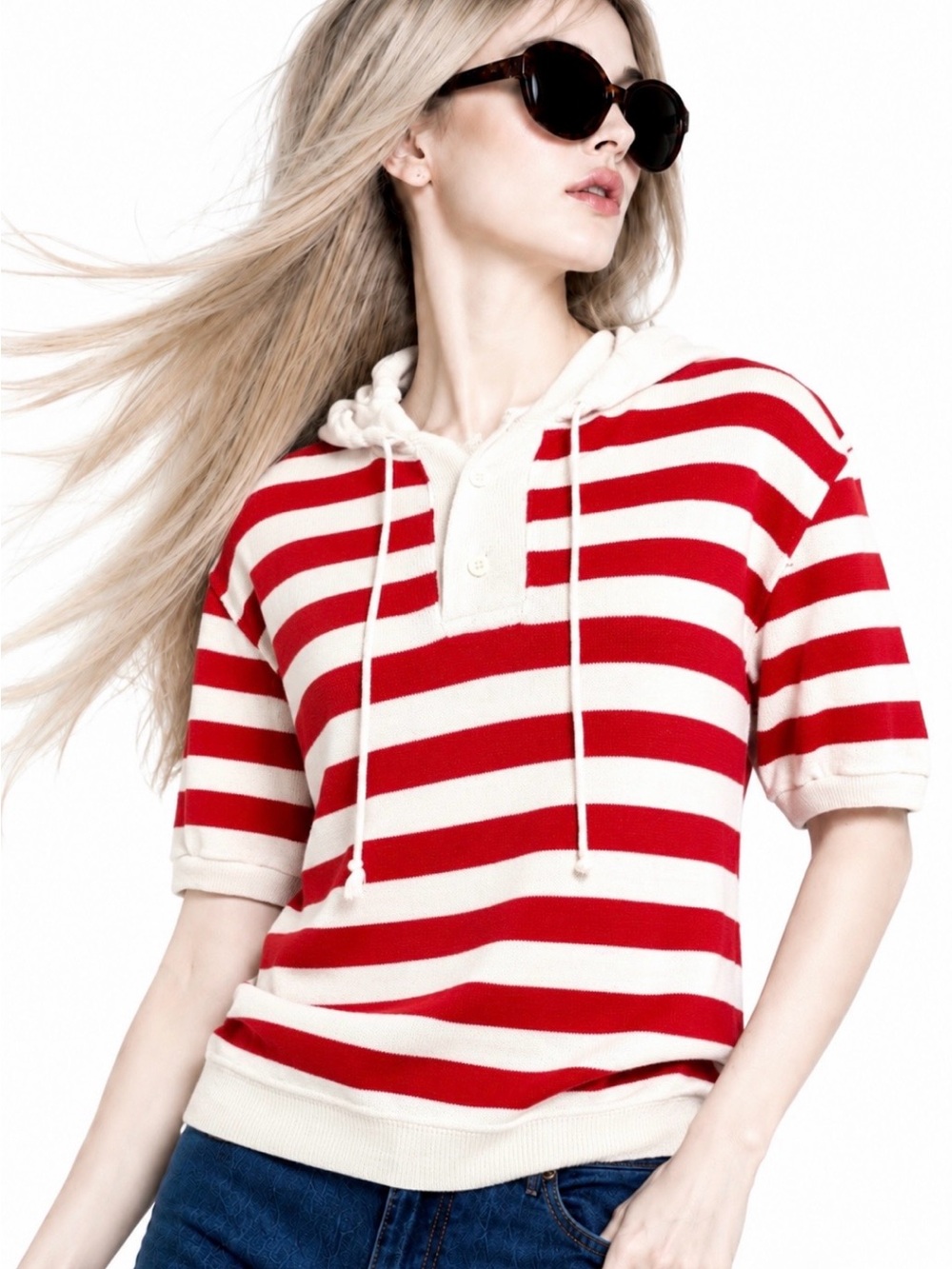 Nautical Red and White Strip Knit Hoodie